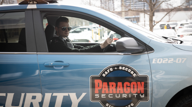 security guard on patrol in vehicle