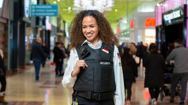 Female Security Guard on Patrol in a retail centre