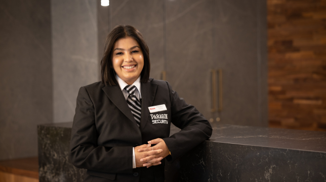 Condominium security guard at front desk