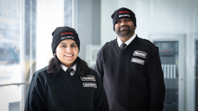 A female and males security guard